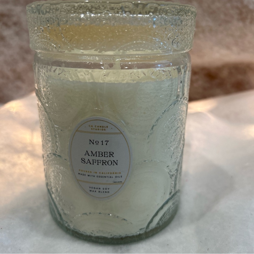 LEOBEN CO Amber Saffron Vegan Soy Wax Blend Candle Cut Glass Faceted Jar